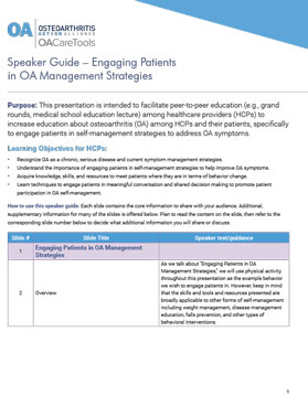 Speaker Guide - Engaging Patients in OA Management Strategies