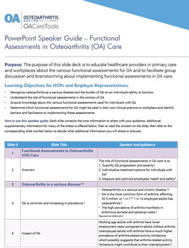 PowerPoint Speaker Guide - Functional Assessments in OA Care